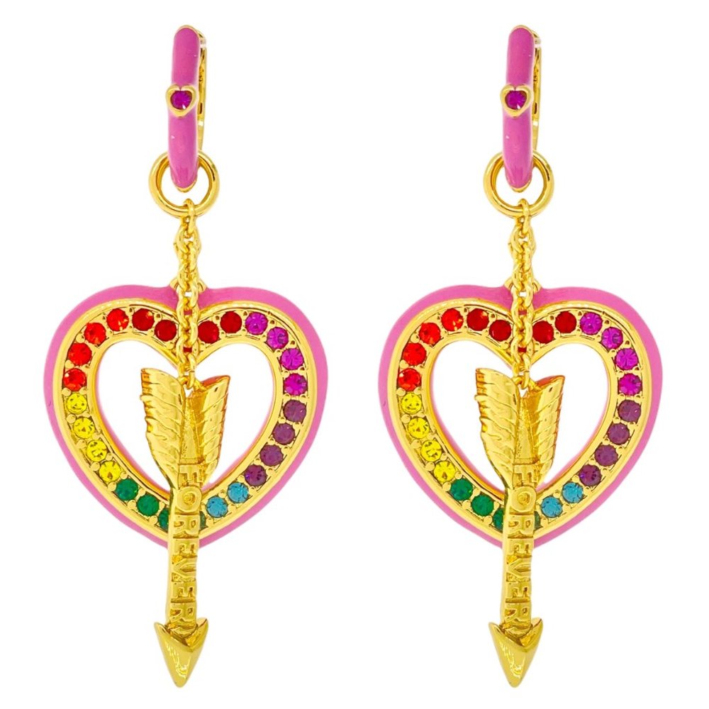 Valentine Hearts and Arrows Rainbow Huggies by Ritzy Couture DeLuxe 18k Gold